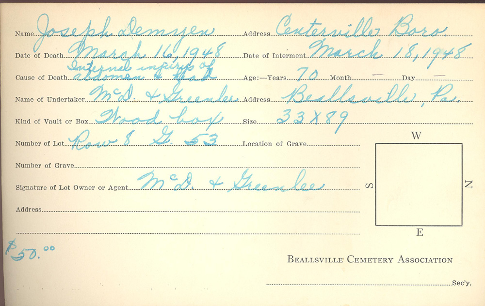 burial card